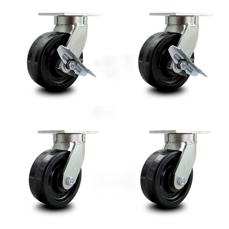Service Caster 8 Inch Extra Heavy Duty Phenolic Wheel Caster Swivel Locks 2 Brakes SCC, 4PK SCC-KP92S830-PHR-SLB-BSL-2-BSL-2